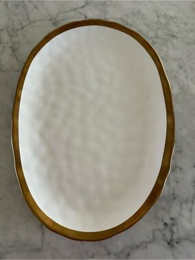Gold Band Rim Oval Party Serving Platter / Tea Set Display Serving Tray 14x9.5"